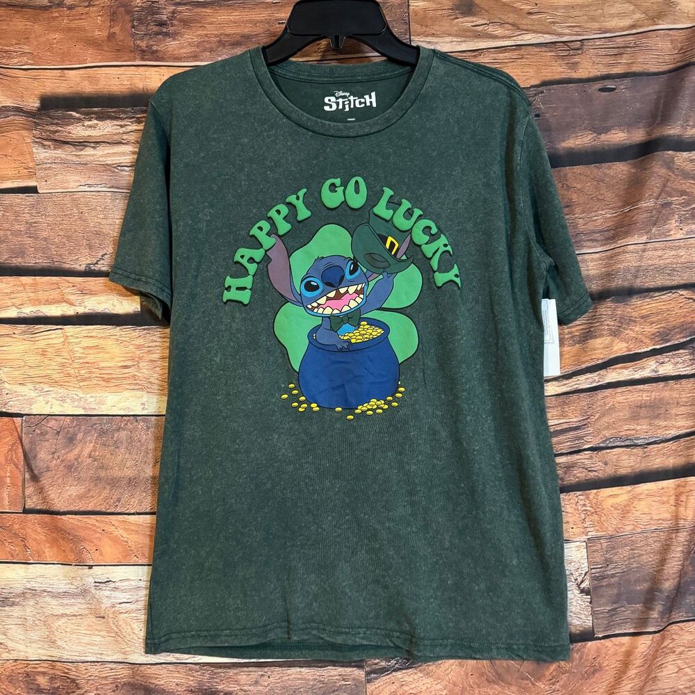 Disney Stitch Men's Green XS T-Shirt Happy Go Lucky St. Patrick's Day Graphic